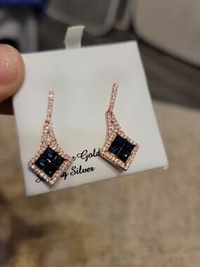 Sterling N Ice 14k Rose Gold Over Silver Montana Blue Crystal Earrings New